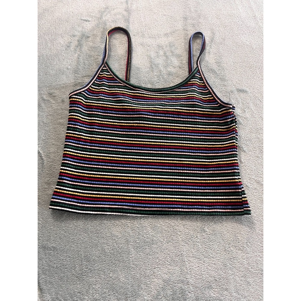 American Eagle Striped Tank Top Ribbed Cropped Multicolor Spaghetti Strap Medium